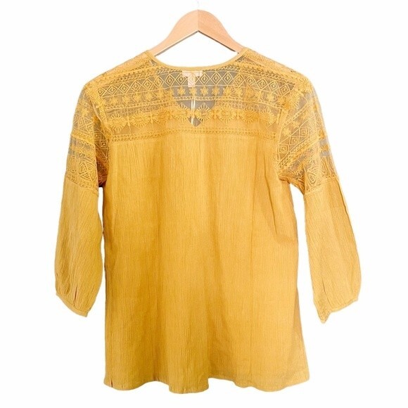 NWT Garnet Hill Top Organic Cotton Lace Trim Peasant Blouse Yellow Size 2 NEW - Picture 2 of 8